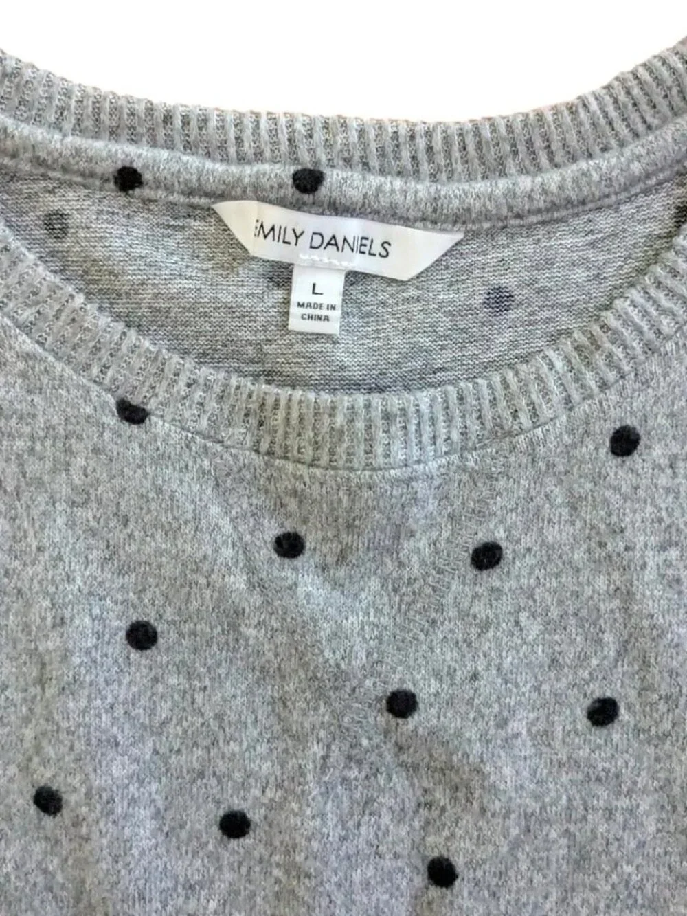 Emily Daniels Whimsical Twee Retro Chic Gray & Black Polk Butter Soft Sweater LG